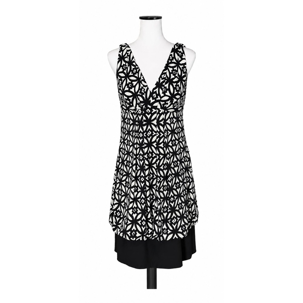Eliza J Womens Size 14 Bubble Dress Ivory Black Geometric Sleeveless Backless U3